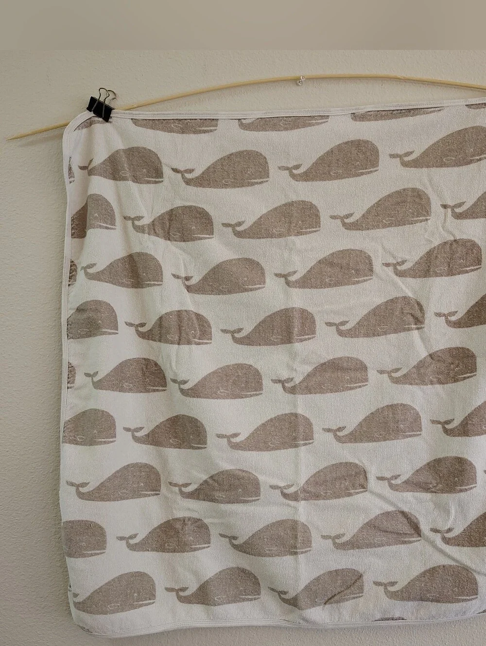 Milkbarn Organic Cotton Hooded Baby Towel with Gray Whale Pattern (30